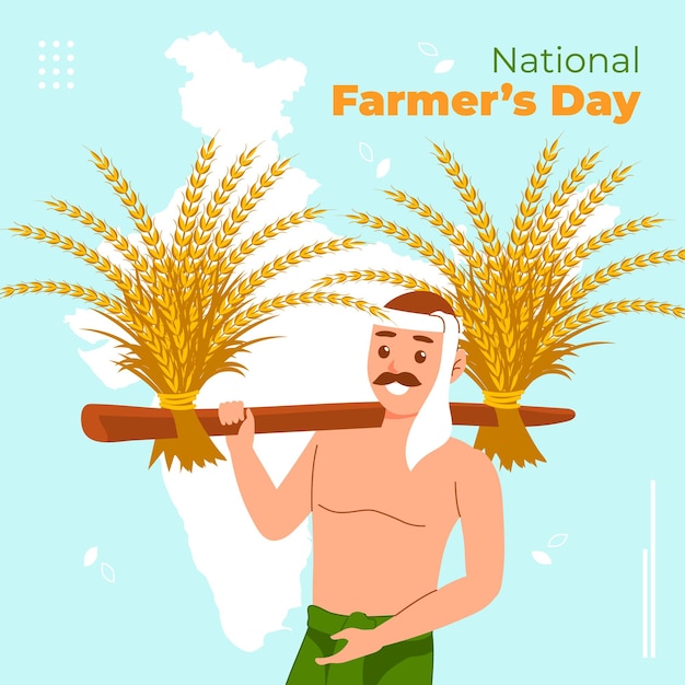 Hand drawn flat kisan diwas national farmer's day illustration