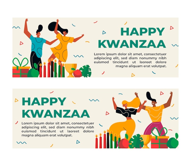 Hand drawn flat kwanzaa horizontal banners set