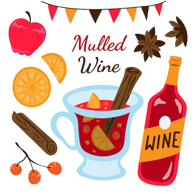 Hand drawn flat mulled wine illustration