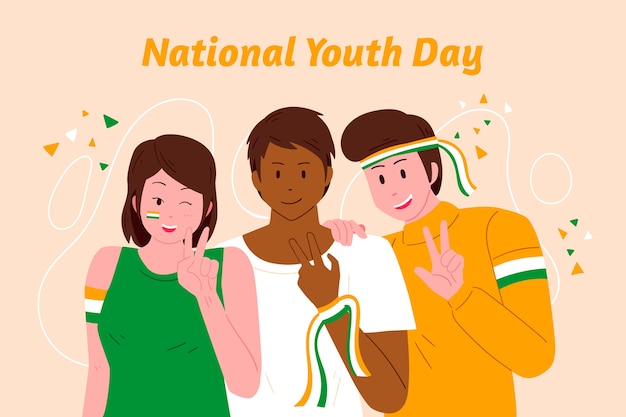 Hand drawn flat national youth day illustration