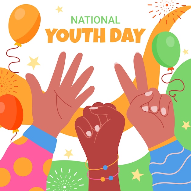 Hand drawn flat national youth day illustration