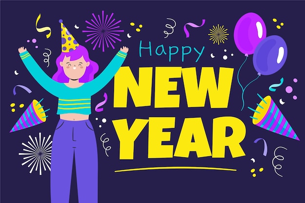 Hand drawn flat new year background