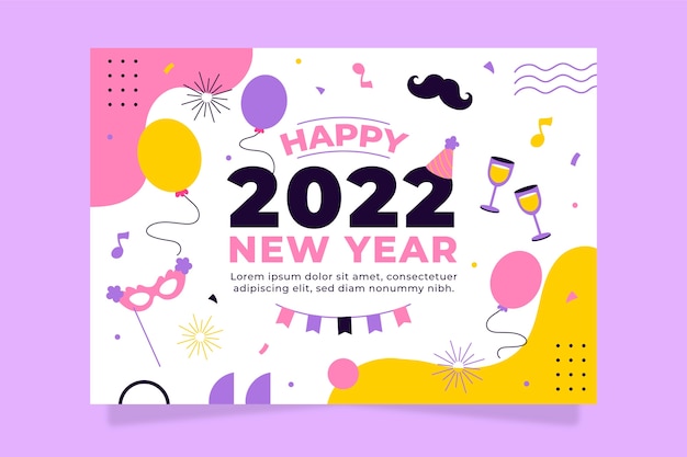 Hand drawn flat new year greeting card template