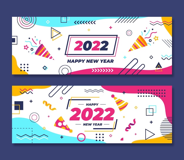 Hand drawn flat new year horizontal banners set