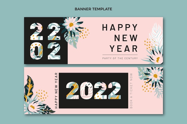 Hand drawn flat new year horizontal banners set