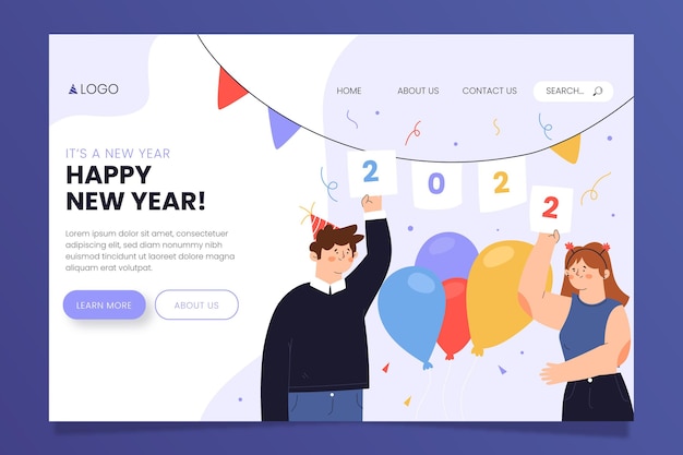 Hand drawn flat new year landing page template