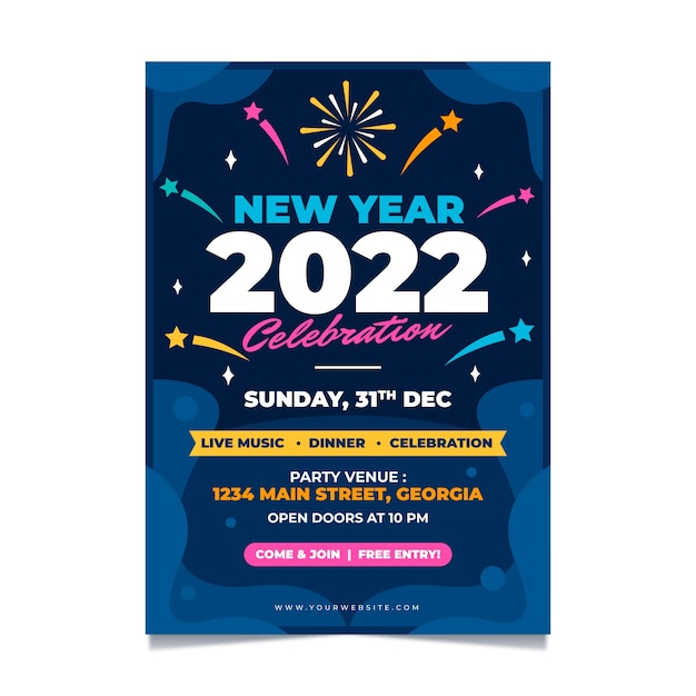 Hand drawn flat new year vertical poster template