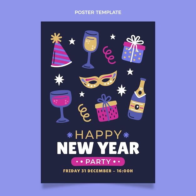 Hand drawn flat new year vertical poster template