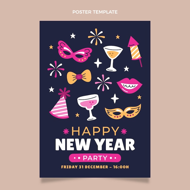 Hand drawn flat new year vertical poster template