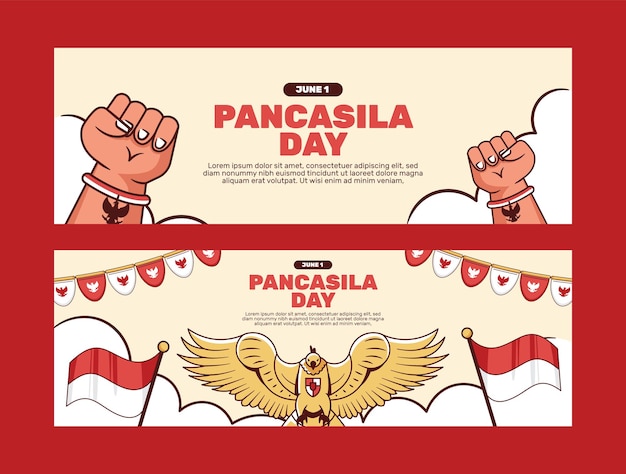 Hand drawn Flat pancasila day horizontal banners 01