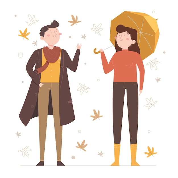 Hand drawn flat people in autumn