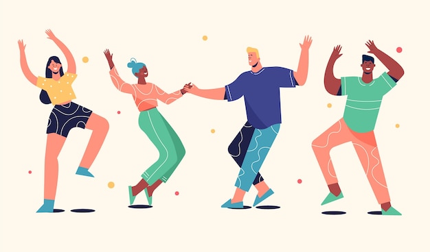 Hand drawn flat people dancing