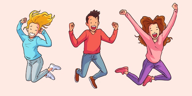 Hand drawn flat people jumping