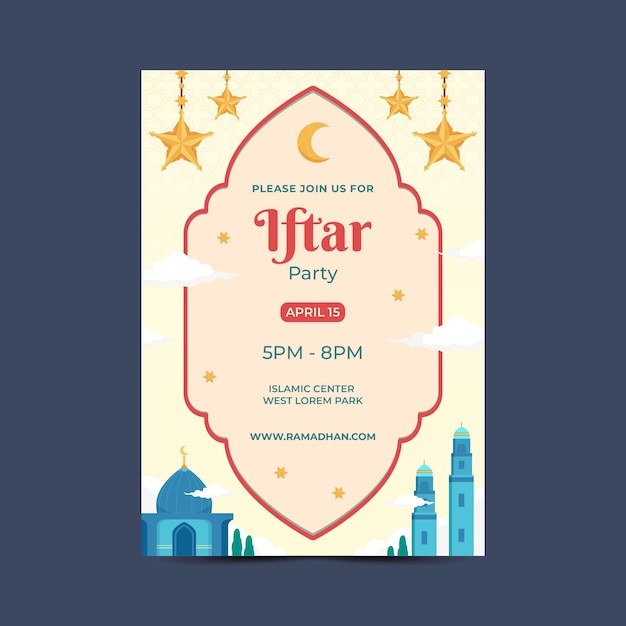 Hand drawn flat ramadan Iftar poster