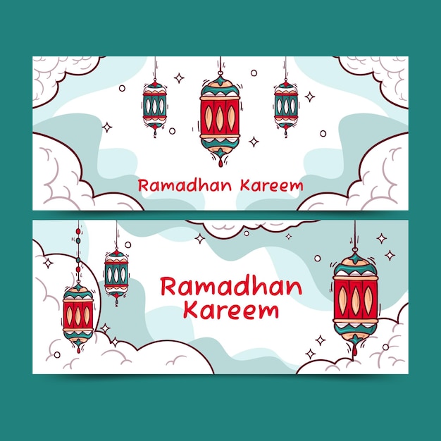 Hand Drawn Flat Ramadhan Horizontal Banner Template