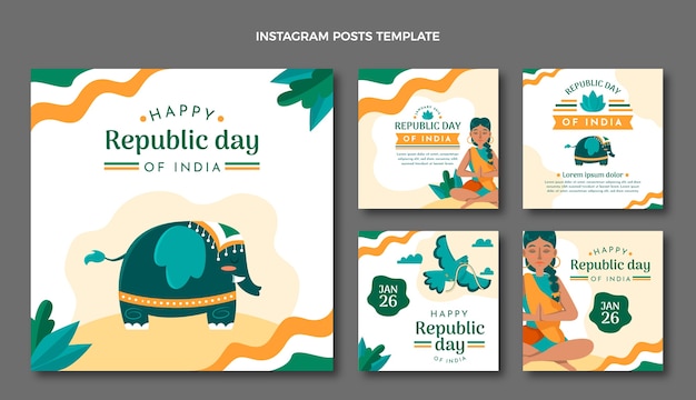 Hand drawn flat republic day instagram posts collection