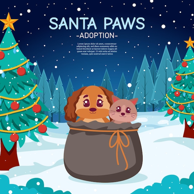 Hand drawn flat santa paws adoption banner