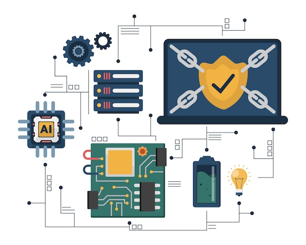 Vector hand drawn flat semiconductor composition