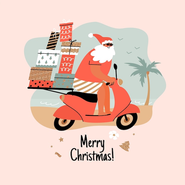 Hand drawn flat summer christmas illustration