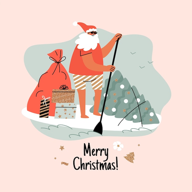 Hand drawn flat summer christmas illustration