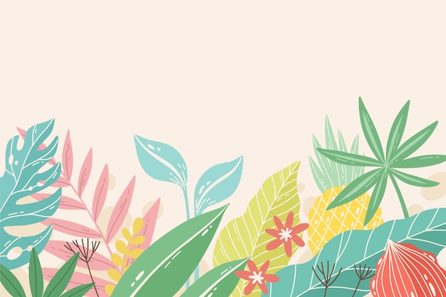 Hand drawn flat summer tropical background