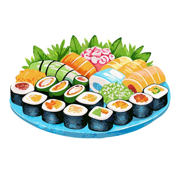 Vector hand drawn flat sushi roll concept illustration design japan food