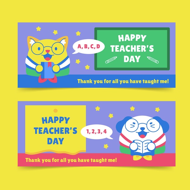 Hand drawn flat teachers' day horizontal banners set