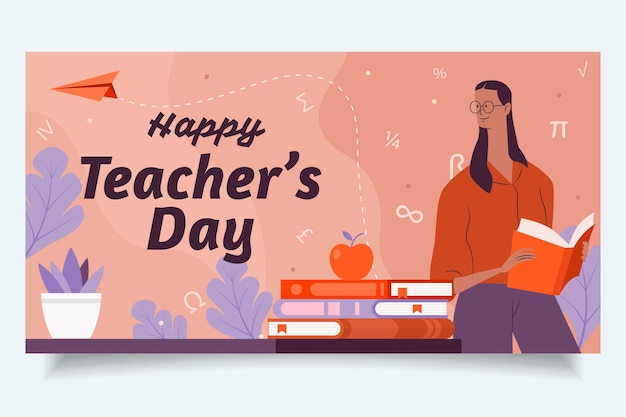 Hand drawn flat teachers' day social media post template