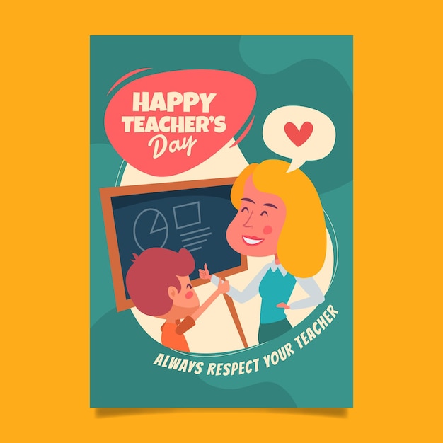 Vector hand drawn flat teachers' day vertical poster template