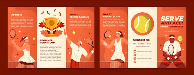 Vector hand drawn flat tennis game brochure