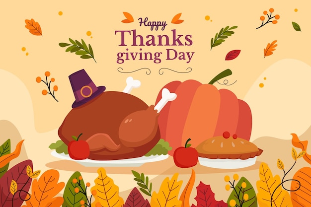 Hand drawn flat thanksgiving background