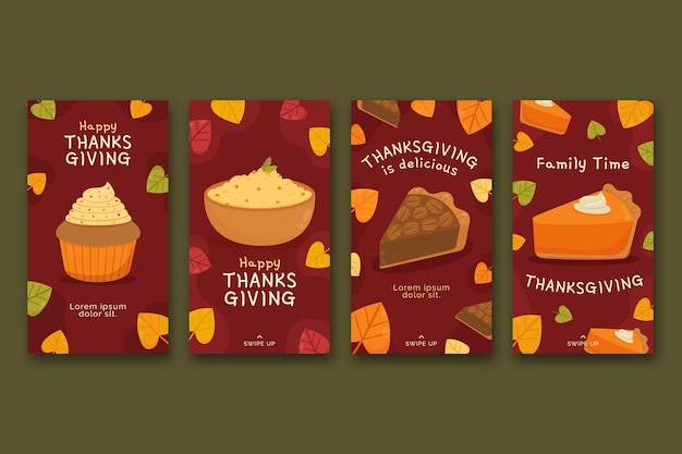 Hand drawn flat thanksgiving instagram stories collection