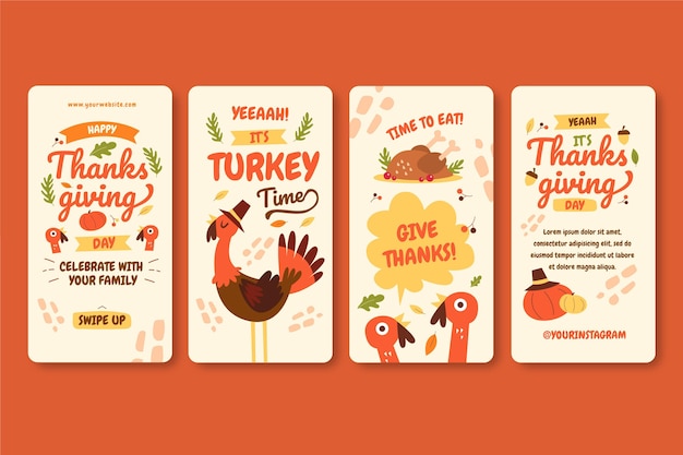 Hand drawn flat thanksgiving instagram stories collection