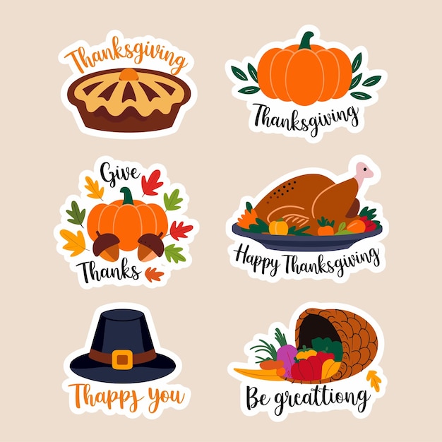 Hand drawn flat thanksgiving label badges or sticker collection