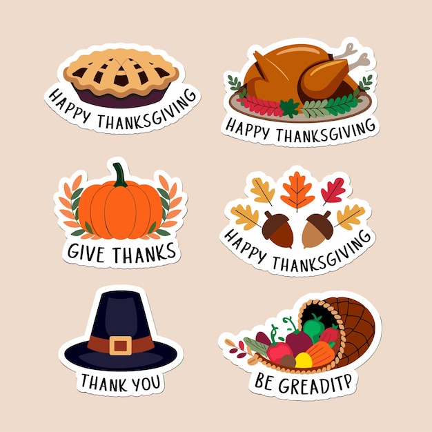 Hand drawn flat thanksgiving label badges or sticker collection