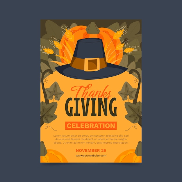 Hand drawn flat thanksgiving vertical poster template