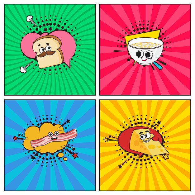 Hand drawn flat trendy cartoon elements collection Breakfast