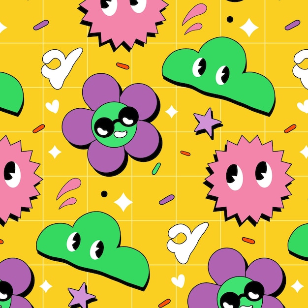 Vector hand drawn flat trendy cartoon pattern design