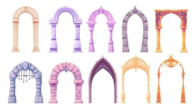 Hand drawn flat types of arches element set collection