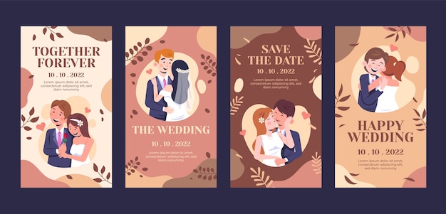 Hand drawn flat wedding instagram stories