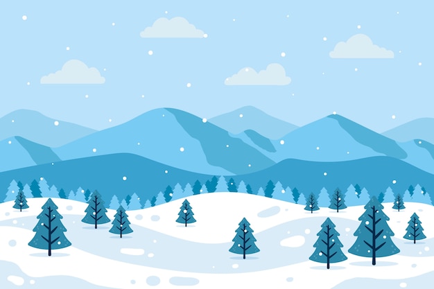 Hand drawn flat winter landscape illustration