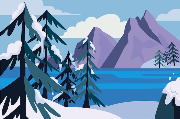 Hand drawn flat winter landscape