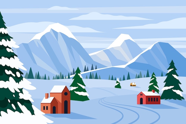 Hand drawn flat winter landscape