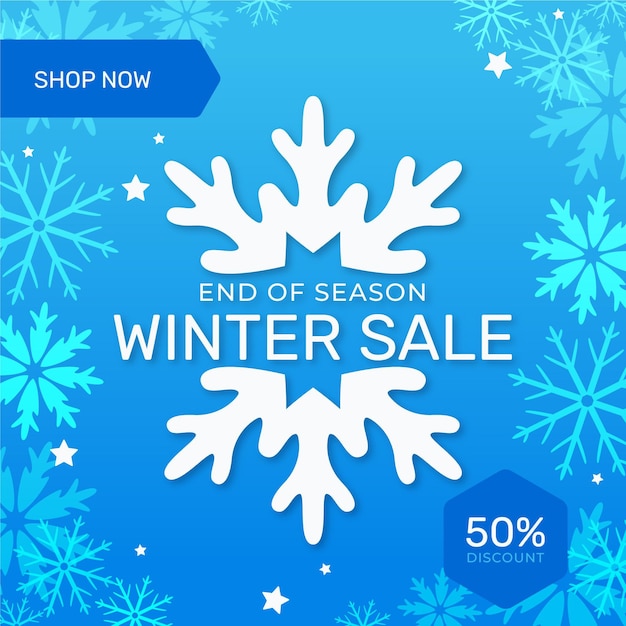 Hand drawn flat winter sale illustration and square banner