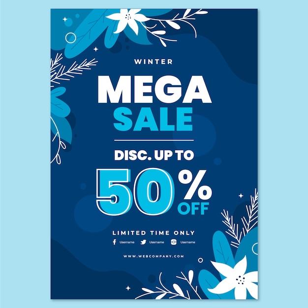 Hand drawn flat winter sale vertical poster template