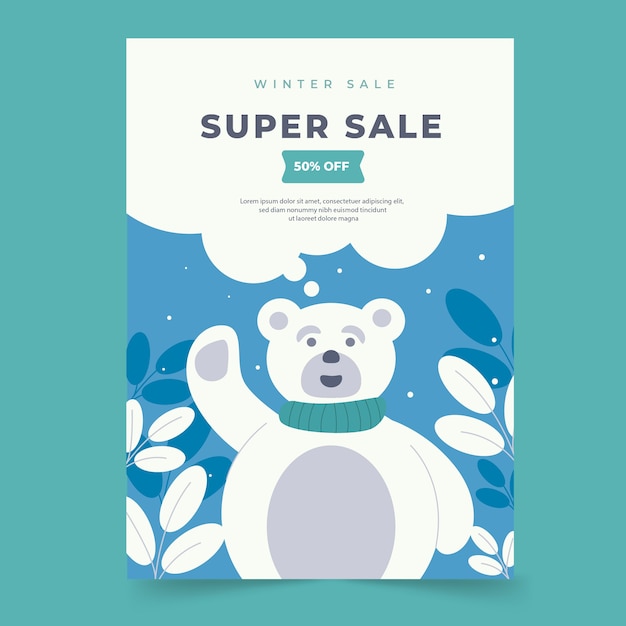 Hand drawn flat winter sale vertical poster template