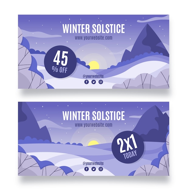 Hand drawn flat winter solstice horizontal banners set