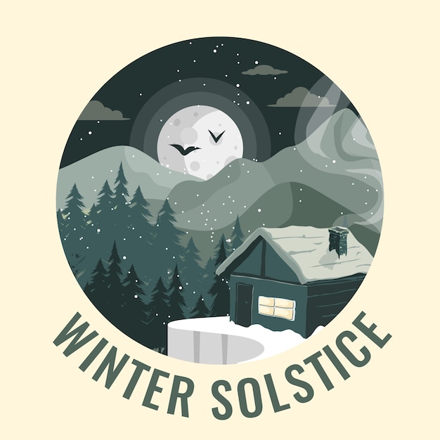 Hand drawn flat winter solstice illustration