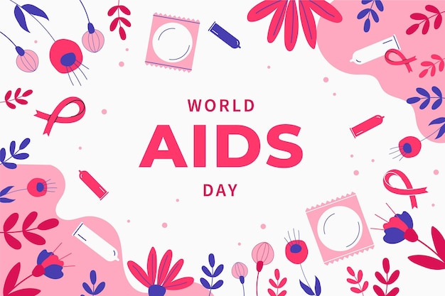 Hand drawn flat world aids day background