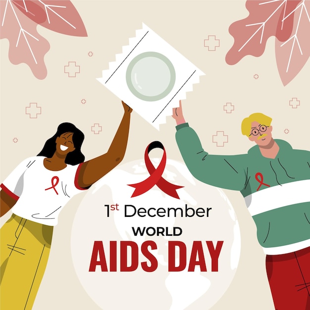 Hand drawn flat world aids day background